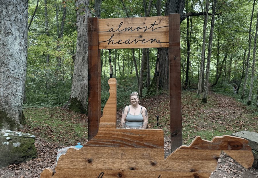 The Almost Heaven West Virginia sign at Mason-Dixon Park near the campground.